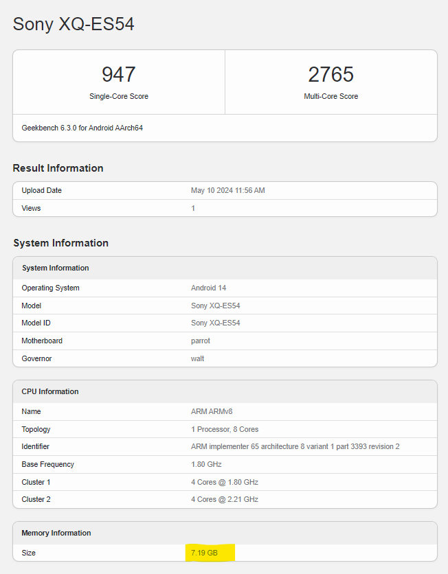 Xperia 10 VI XQ-ES54ベンチマークスコア